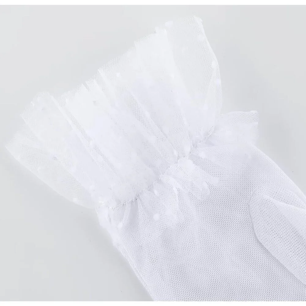 Women's Short Lace White Sheer Mesh Tea Party Prom Gloves Banquet Costume